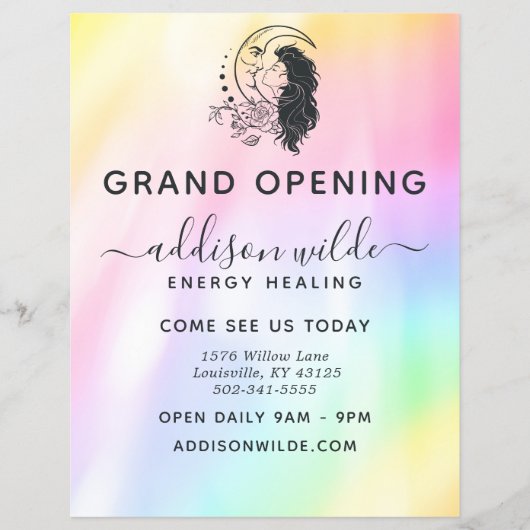 Celestial Mystic Moon Goddess Rainbow Business Flyer (Vorne)