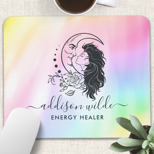 Celestial Mystic Moon Goddess Rainbow Business Mousepad