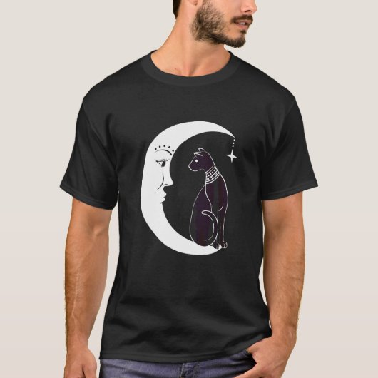 Celestial Mystical Black Cat Familiar Pagan Witchc T-Shirt (Vorderseite)