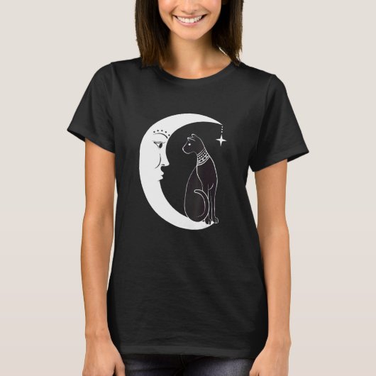Celestial Mystical Black Cat Familiar Pagan Witchc T-Shirt (Vorderseite)
