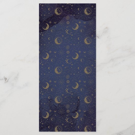 Celestial Mystical Elegante Script Hochzeitsessen Menükarte (Rückseite)