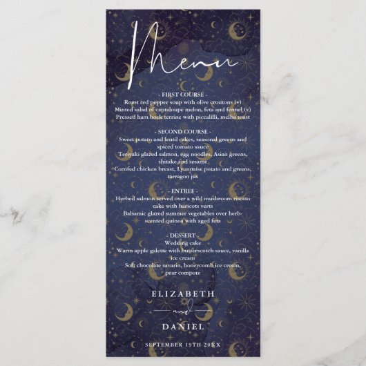Celestial Mystical Elegante Script Hochzeitsessen Menükarte (Vorderseite)