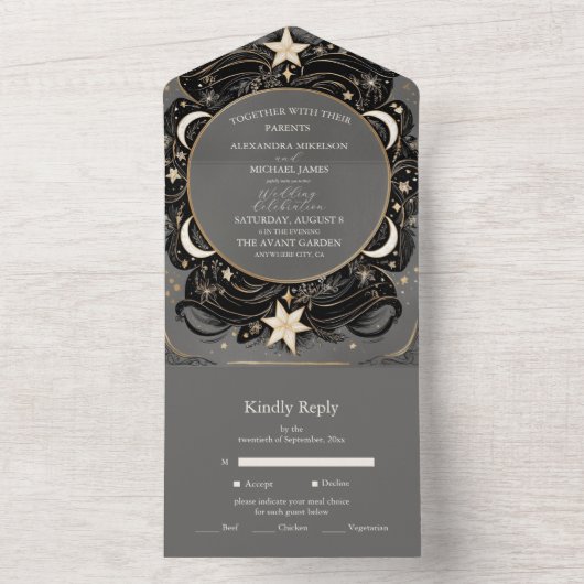 Celestial Mystical Moon Starry Night Boho Wedding All In One Einladung (Innen Boden)