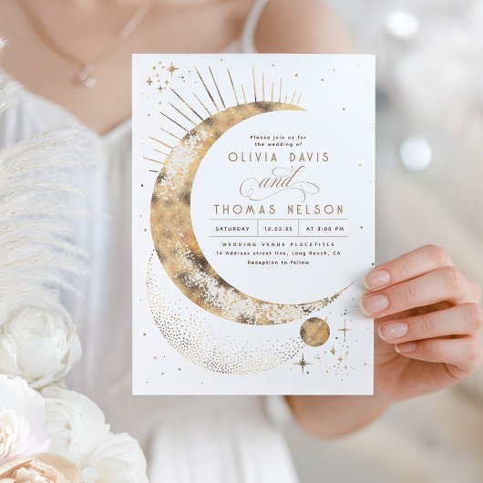 Celestial Mystical Moon Starry Night Boho Wedding Einladung