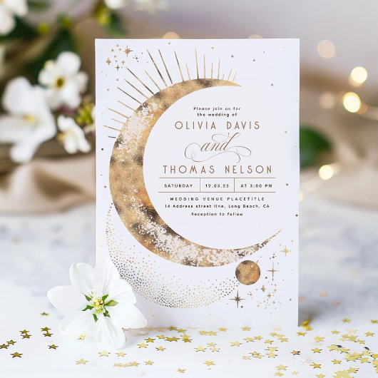 Celestial Mystical Moon Starry Night Boho Wedding Einladung