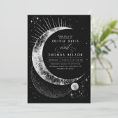 Celestial Mystical Moon Starry Night Boho Wedding Einladung (Stehend Vorderseite)