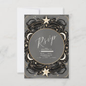 Celestial Mystical Moon Starry Night Boho Wedding RSVP Karte (Vorderseite)