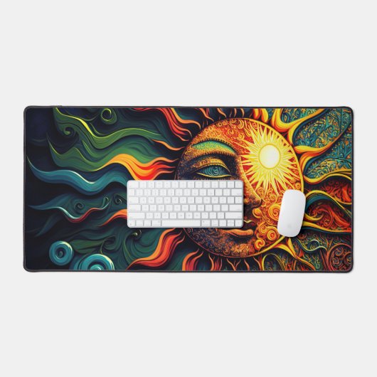 Celestial Mystical Painted Künstlerisch Sun Face Schreibtischunterlage (Tastatur & Maus)