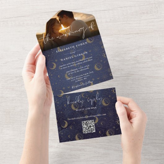 Celestial Mystical QR Code Wedding Foto All In One Einladung (Abreißen)
