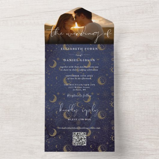 Celestial Mystical QR Code Wedding Foto All In One Einladung (Innen Boden)