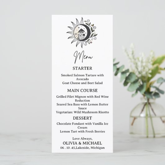 Celestial Mystical Wedding Menu Card  Menükarte (Stehend Vorderseite)
