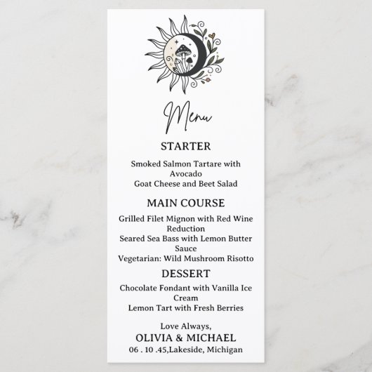Celestial Mystical Wedding Menu Card Menükarte (Vorderseite)