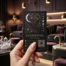 Celestial Nail Studio Luxus Schwarz Gold QR Schönh Visitenkarte