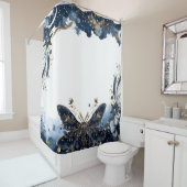 Celestial Navy Blue and Gold Moth Duschvorhang (Beispiel)