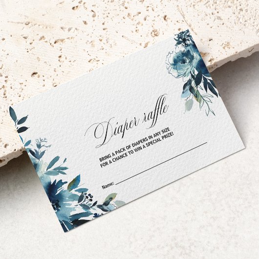 Celestial Navy Blue Floral Diaper Raffle Begleitkarte