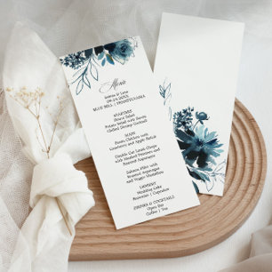Celestial Navy Blue Floral Dinner Menu Card Einladung