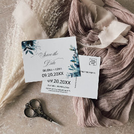 Celestial Navy Blue Floral Save the Date Card Postkarte