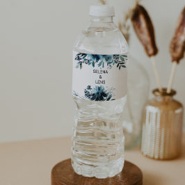 Celestial Navy Blue Floral Water Flasche Label Wasserflaschenetikett