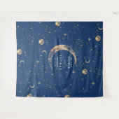 Celestial Navy Blue Gold Mystical Wedding Backgrou Wandteppich (Vorderseite (Horizontal))
