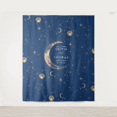 Celestial Navy Blue Gold Mystical Wedding Backgrou Wandteppich (Vorderseite)