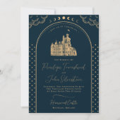 Celestial Navy Blue Gold Vintag Castle Wedding Einladung (Vorderseite)