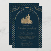Celestial Navy Blue Gold Vintag Castle Wedding Einladung (Vorne/Hinten)