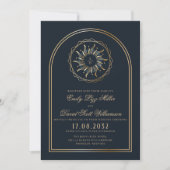 Celestial Navy Blue Golden Monogram Boho Einladung (Vorderseite)