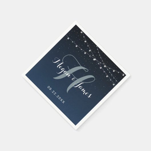 Celestial Navy Blue Starry Night Wedding Monogram Serviette (Ecke)