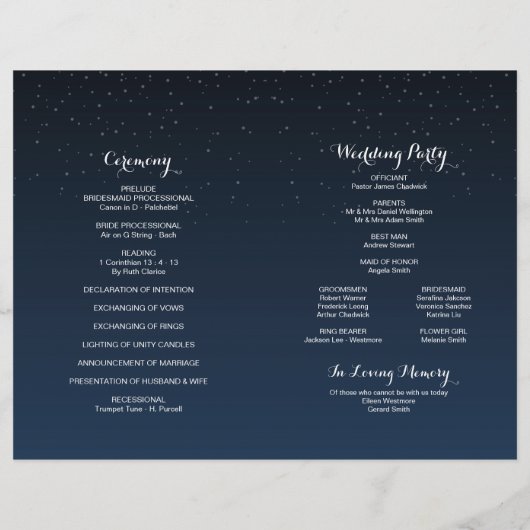 Celestial Navy Blue Starry Night Wedding Program (Rückseite)
