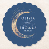 Celestial Navy Blue und Gold Stars Moon Wedding Untersetzer (Vorderseite)