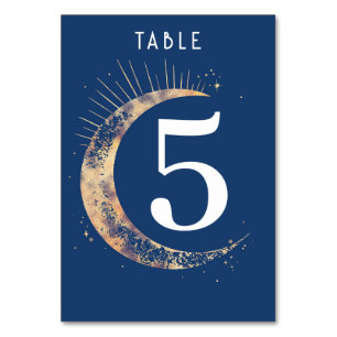 Celestial Navy Blue Wedding Tischnummer Card