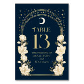 Celestial Navy Elegante Arch Art Nouveau Hochzeit Tischnummer (Vorderseite)
