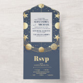 Celestial Navy Gold Crescent Moon Wedding All In One Einladung (Innen Boden)