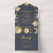 Celestial Navy Gold Crescent Moon Wedding All In One Einladung (Innen Boden)