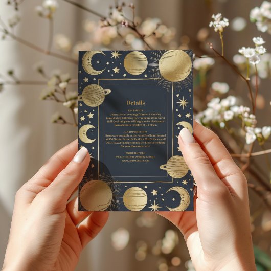 Celestial Navy Gold Crescent Moon Wedding Begleitkarte