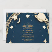Celestial Navy Gold Crescent Moon Wedding Einladung (Vorderseite)