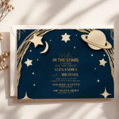 Celestial Navy Gold Crescent Moon Wedding Einladung