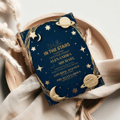 Celestial Navy Gold Crescent Moon Wedding Einladung