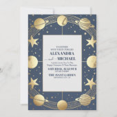 Celestial Navy Gold Crescent Moon Wedding Einladung (Vorderseite)