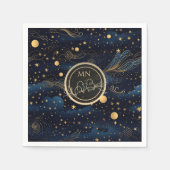 Celestial Navy Gold Monogram Wedding Serviette (Vorderseite)