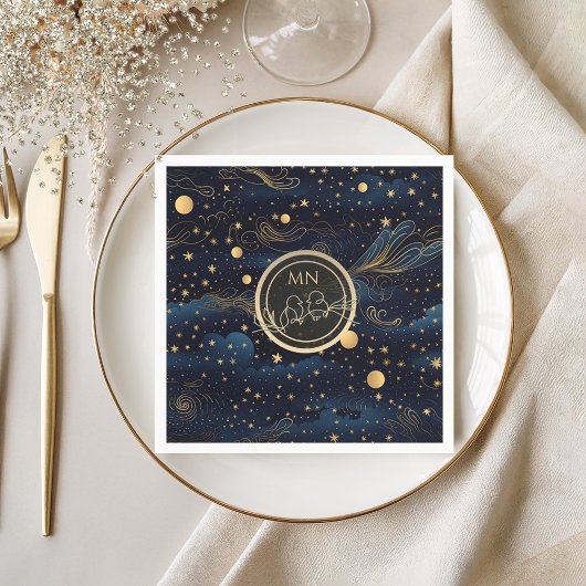 Celestial Navy Gold Monogram Wedding Serviette