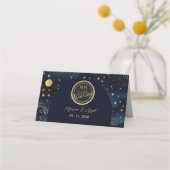 Celestial Navy Gold Wedding Platzkarte (Vorderseite)
