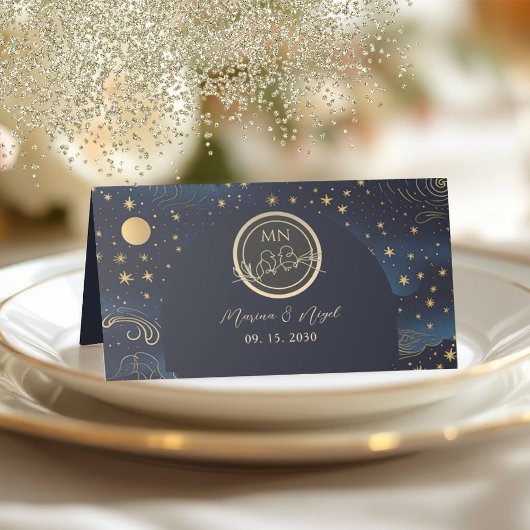 Celestial Navy Gold Wedding Platzkarte