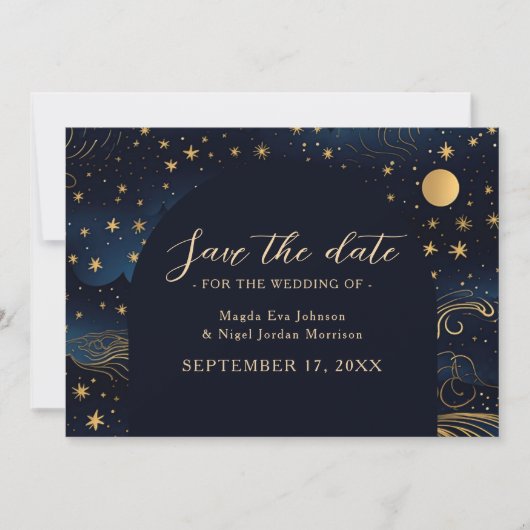 Celestial Navy Gold Wedding Save The Date (Vorderseite)