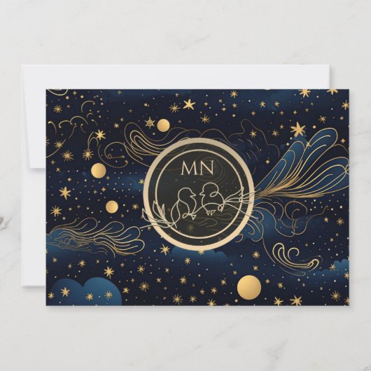 Celestial Navy Gold Wedding Save The Date (Rückseite)