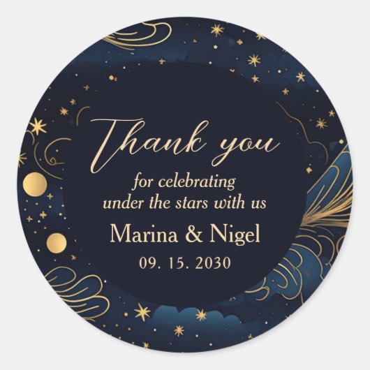 Celestial Navy Gold Wedding Thank You Runder Aufkleber (Vorderseite)