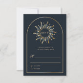 Celestial Navy Golden Monogram Boho RSVP Card (Vorderseite)