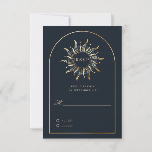 Celestial Navy Golden Monogram Boho RSVP Card (Vorderseite)
