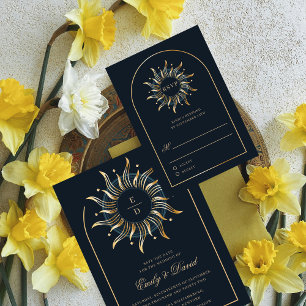 Celestial Navy Golden Monogram Boho RSVP Card