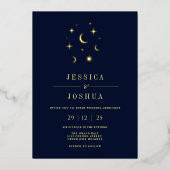 Celestial Navy Minimal Star Moon Elegante Folieneinladung (Vorderseite)